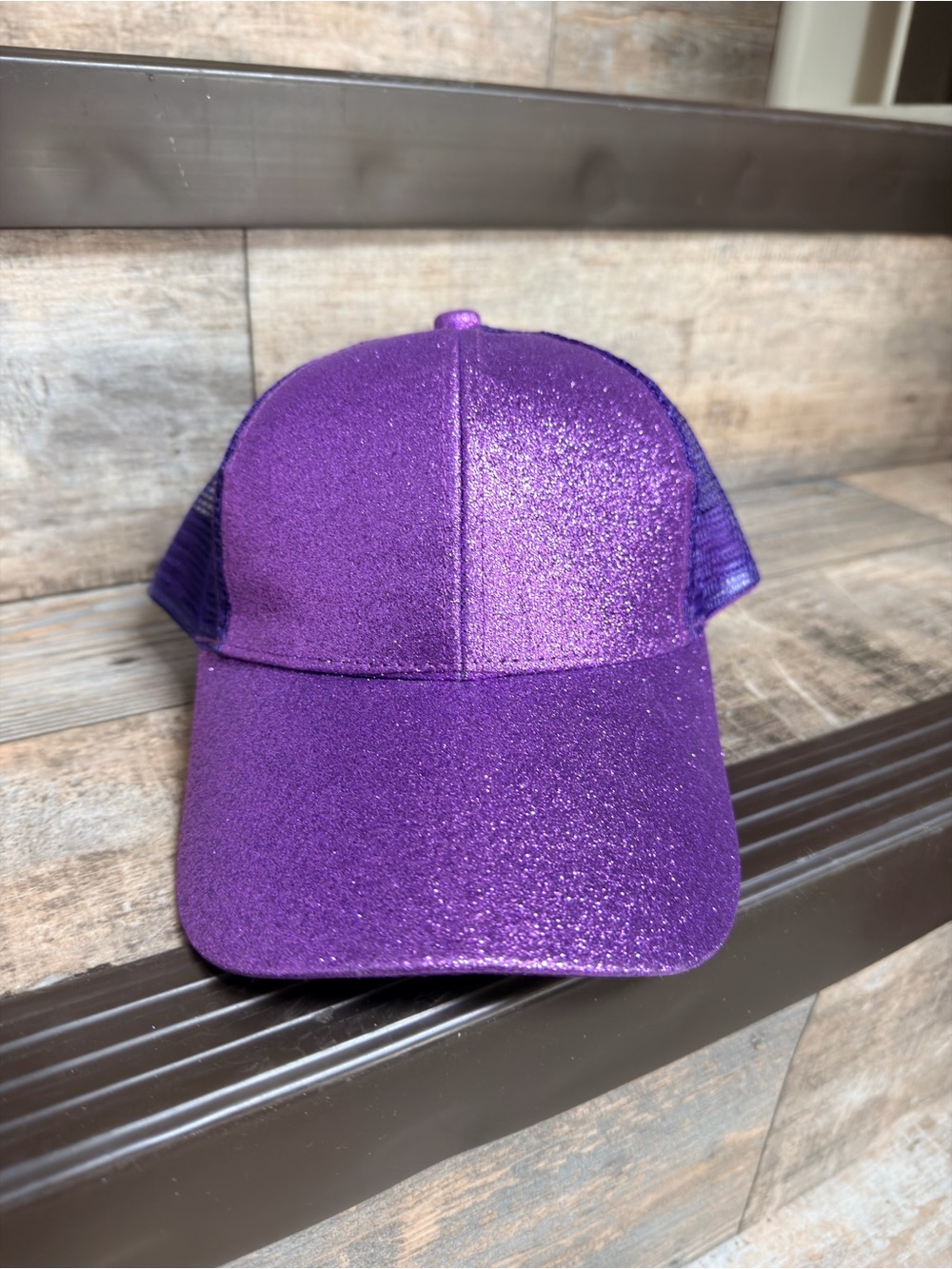 NWOT CC Kid's Shimmer Glitter Purple Ponytail Trucker Hat